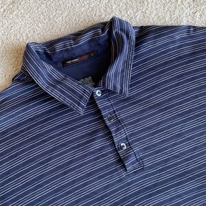 Nike Tiger Woods Collection Mens Size XXL Polo Blue Striped Golf Fit Dry Shirt‎